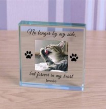 Cat Memorial, Personalised Photo Engraved Glass Block Paperweight, Cat L... - £11.91 GBP
