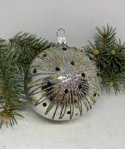 Silver with silver and gold glitter glass ball Christmas ornament,XMAS  - £10.02 GBP