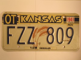 LICENSE PLATE Car Tag 1988 1994 KANSAS FZZ 809 [Z92] - $7.17