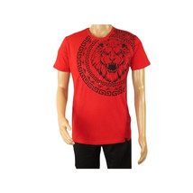 Mens PLATINI Sports Shirt With Rhine Stones Lion Medallion Chain SS3612 Red image 2