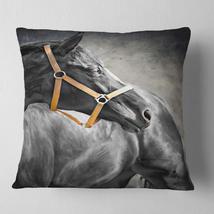 16&quot;x16&quot; Black Horse Printed Throw Pillow Stallion Bridle Horse Sofa Cushion Natu - £37.38 GBP