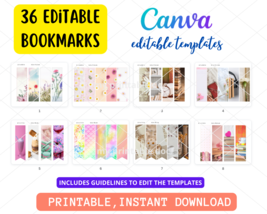 Bundle Printable Bookmarks,editable CANVA templates- Digital editable bo... - £3.92 GBP