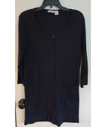 Womens L Lauren Evan Dark Navy Blue Button Up Long 100% Cotton Cardigan - $352.37 MXN
