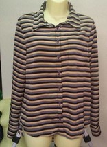 multicolor stripes button down top womens shirt size small long sleeve l... - £5.49 GBP