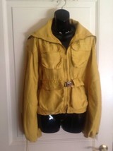 NWOT  KaufmanFranco Lemon Yellow Zip Front Silk Faille Bomber Jacket SZ M - £334.78 GBP