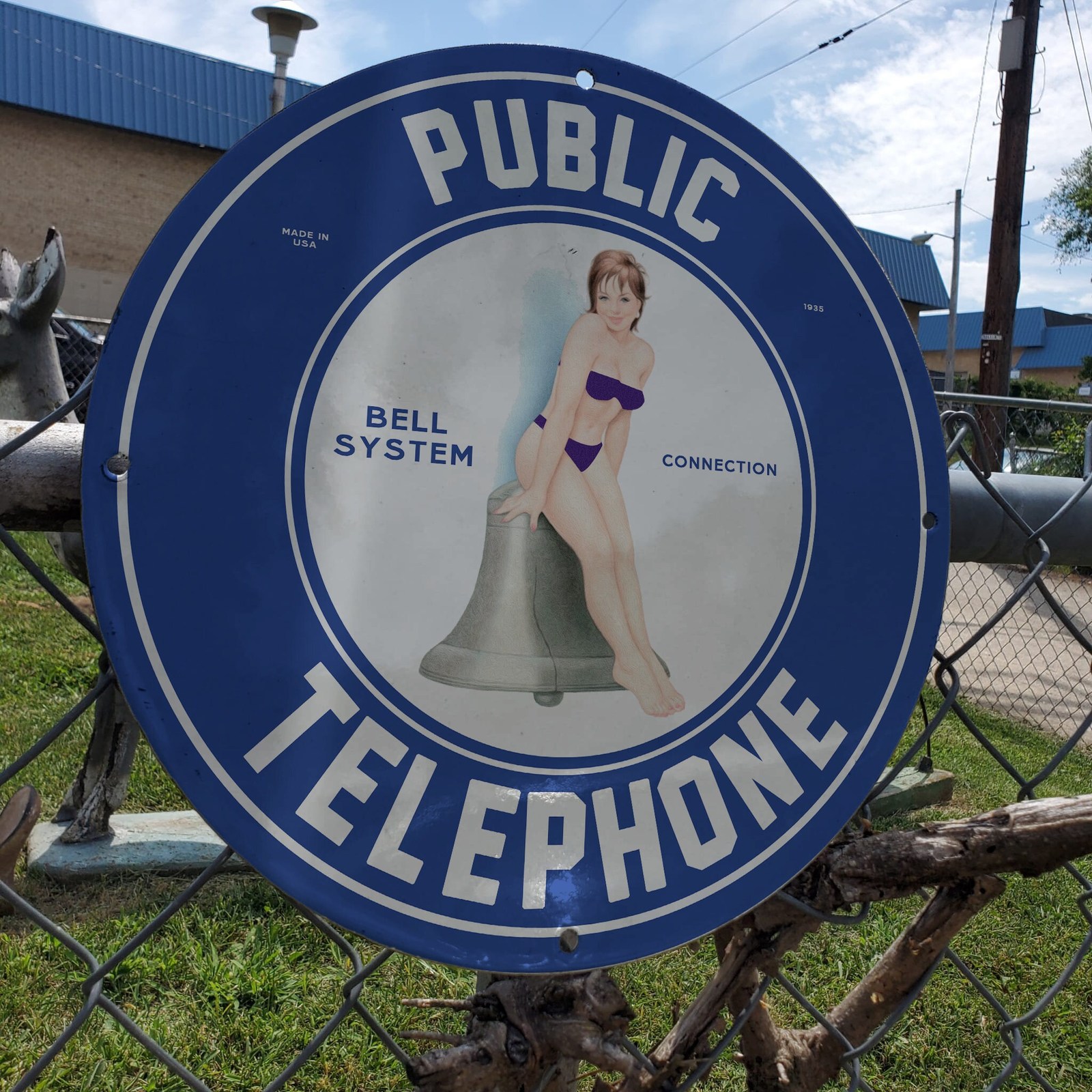Vintage 1935 Bell System Connection Public Telephone Porcelain Gas & Oil Sign - $125.00