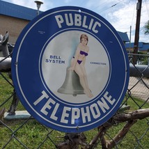 Vintage 1935 Bell System Connection Public Telephone Porcelain Gas &amp; Oil Sign - $125.00