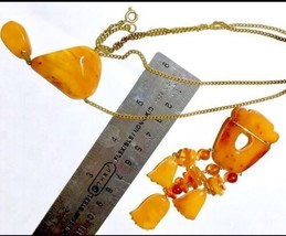 NECKLACE and Brooch Egg Yolk Natural Amber antique or vintage - £243.59 GBP