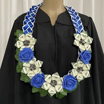 Graduation Money Lei Flower Crisp Bills Blue &amp; White Four Braided Ribbons - £66.48 GBP