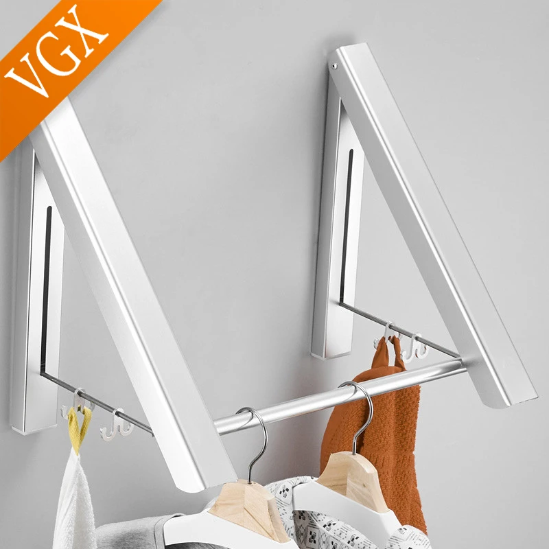 House Home VGX Folding Clothes Drying Racks Punch-Free Wall Clothing Hanger Outd - £41.12 GBP
