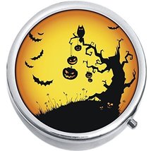 Pumpkins Bats Halloween Medicine Vitamin Compact Pill Box - $9.78