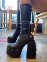 50% off Women Chunky Knee High Boots Platform Round Toe Genuine Leather Dress Pa - £224.43 GBP