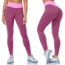 Women’s Tik Tok High Waisted Anti-Cellulite Yoga Leggings Pants Pink But... - £9.74 GBP