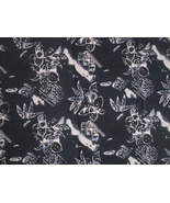 Bold Floral Print Fabric 2 yards Navy Blue &amp; White Vintage Remnant - £12.58 GBP