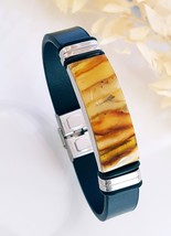 Baltic Amber Mosaics Bracelet with Leather Band for Men Unisex/Handmade - $63.00