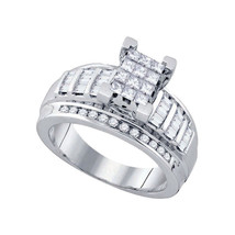 10kt White Gold Princess Diamond Cluster Bridal Wedding Engagement Ring Size 5 - £601.37 GBP