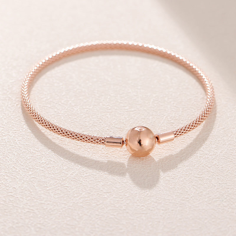 925 Sterling Silver Moments Rose Gold Plated Mesh Bracelet Charm Bracelet