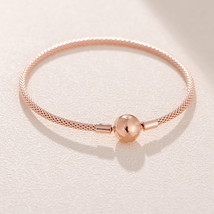 925 Sterling Silver Moments Rose Gold Plated Mesh Bracelet Charm Bracelet - £15.63 GBP