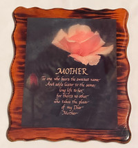 Vintage wall plaque Mother poem lacquered wood Mother&#39;s Day pink rose - $147.32 MXN