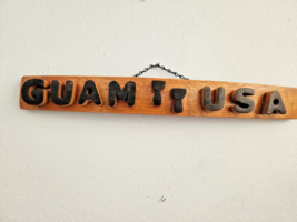 Wood Sign Wine Stave says &quot;Guam USA  &quot;, Letters, Lotta Stones Cut from Stave - £46.91 GBP