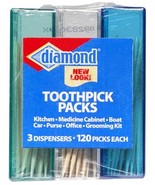 Diamond TOOTHPICK PACKS 360 Wood TOOTHPICKS in 3 Dispenser pocket purse ... - £12.03 GBP