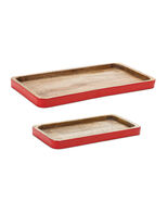 Red Trimmed Wooden Tray (Set of 2) - 790588 - $912.56 MXN