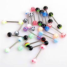 4PC Acrylic Ball 316L Stainless Steel 14G Barbell Tongue Piercing - FAST SHIP! - £3.13 GBP