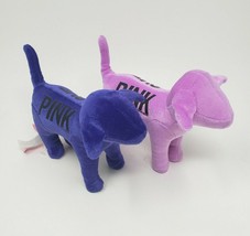 2 Victoria's Secret Pink Dogs Velvet Love Pink Purple Stuffed Animal Plush Toy - £18.98 GBP
