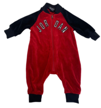 Air Jordan 3M Baby Outfit One Piece Velour Full Zip Bodysuit Boys Red Black - $37.25