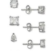 Giani Bernini 3-Pc. Cubic Zirconia Varied Shape Stud Earrings in Sterling Silver - £12.19 GBP