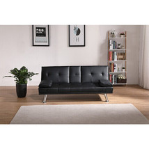 Black Leather Multifunctional Double Folding Sofa Bed for Office - £240.87 GBP