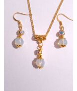 Opal gold crystal jewelry set Opalite Moonstone gold set necklace earrin... - $73.24 CAD