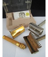 Vintage Gillette safety razor lot gold tone brass double single flare CA... - $48.99