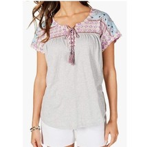 Style Co Womens Petite PM Summer Border Tie Front Short Sleeves Top RETA... - £19.28 GBP