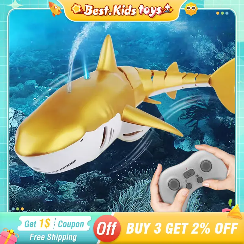 2.4G RC Shark Upgrade Spray Water Simulation Remote Control Animals With Lights - £31.56 GBP+