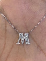 1.80Ct Real Moissanite Cluster Initial Letter &quot;M&quot; Pendant 14K White Gold Plated - £99.06 GBP