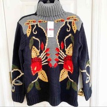 3-SHUN Navy Abstract Floral Intarsia Sweater NWT - £36.77 GBP