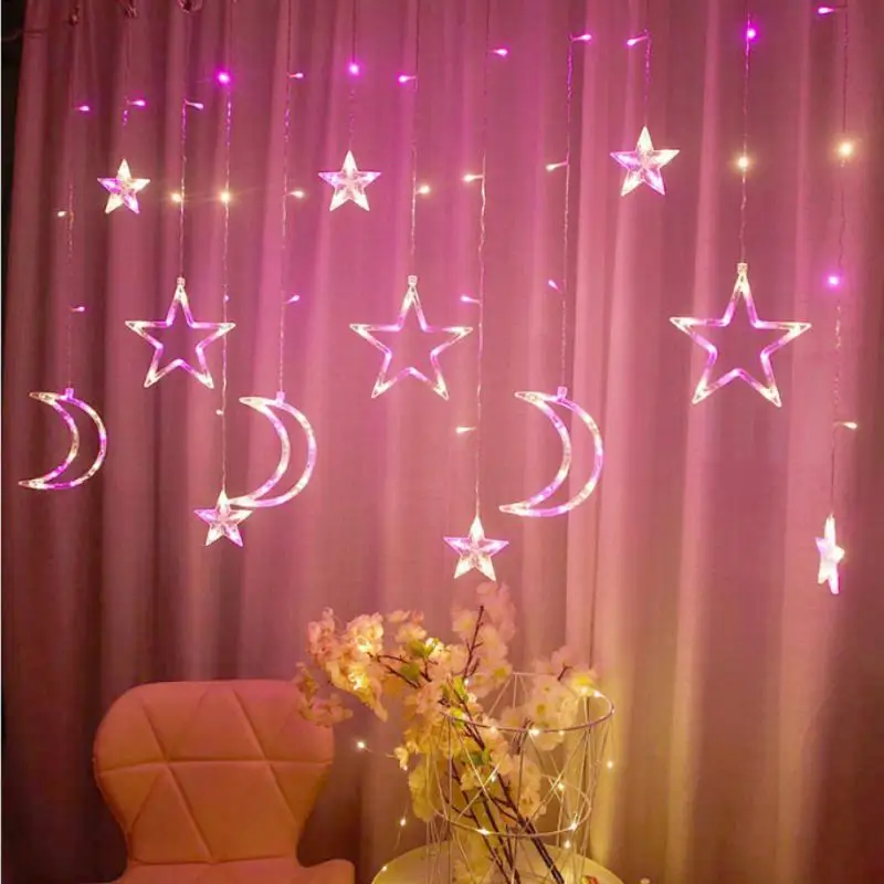 lights Eid Mubarak adan Decorations Gar Christmas Led Icicle Fairy Curtain  Moon - £157.63 GBP