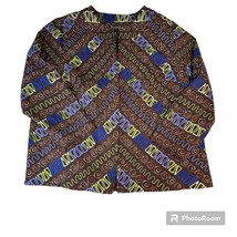 Maggie Barnes Blazer Women 2X Brown with Blue And Green Squiggles Open F... - $34.95