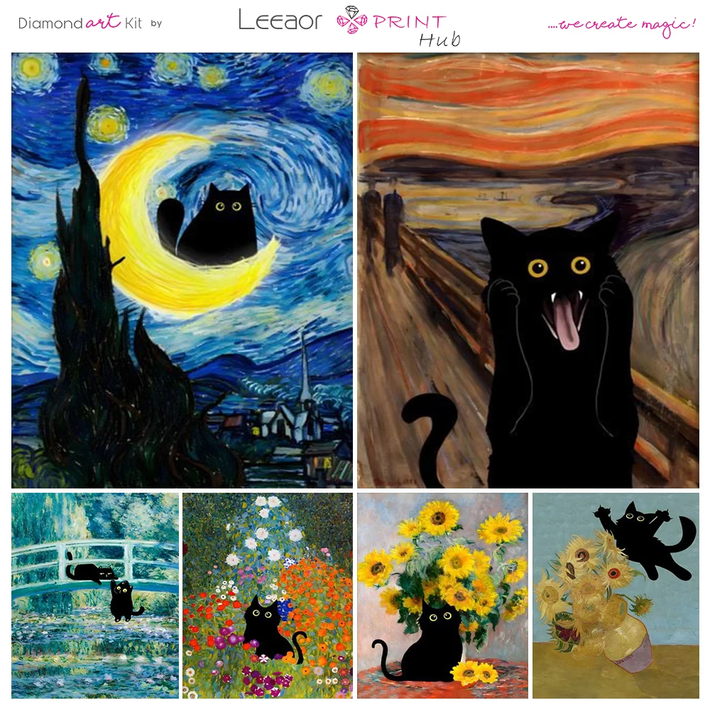 5D Diamond Painting Funny Cute Black Cat Play Series Picture Embroidery Cross - £6.28 GBP+