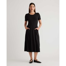 Quince Womens Tencel Jersey Short Sleeve Midi Dress Pockets Stretch Black XS - £30.25 GBP