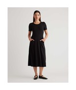 Quince Womens Tencel Jersey Short Sleeve Midi Dress Pockets Stretch Blac... - £30.81 GBP