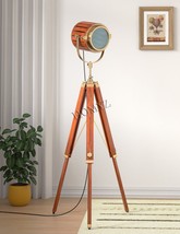 Spotlight Tripod Floor Lamp Standing for Living Room Cafes Brown Wood Polished - £140.50 GBP