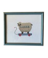Framed Cross Stitch Sampler Folk Art Sheep Tulips Pull Toy Farmhouse Cou... - $26.73