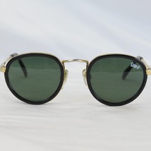 Solar X Vintage Sunglasses Green Glass Tinted Gold Metal Round Retro Hipster 70s - £35.23 GBP