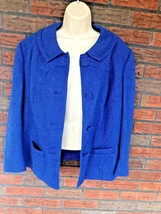 Vintage Blue Wool Jacket Large Button Front Shoulder Pads USA Made Union *Flaw* - £13.75 GBP