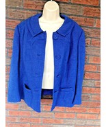 Vintage Blue Wool Jacket Large Button Front Shoulder Pads USA Made Union... - £13.39 GBP