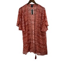 Steve Madden Tie Front Sheer Patterned Kimono Terracotta One Size New - £18.20 GBP