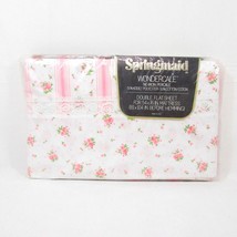 SPRINGMAID Dimity Delight Floral Stripe Pink Lace Trim Full/Double Flat ... - £31.50 GBP