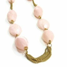 Women Stones Necklace Goldish/Pink Pendant Beads Handmade Chain Trinket Gift VTG - £30.65 GBP